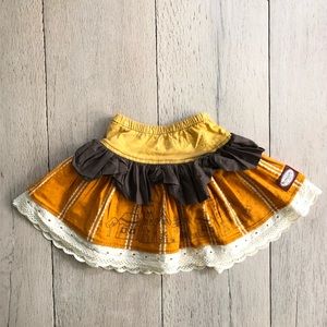 Persnickety Gold Skirt with Brown   & Eyelet Lace